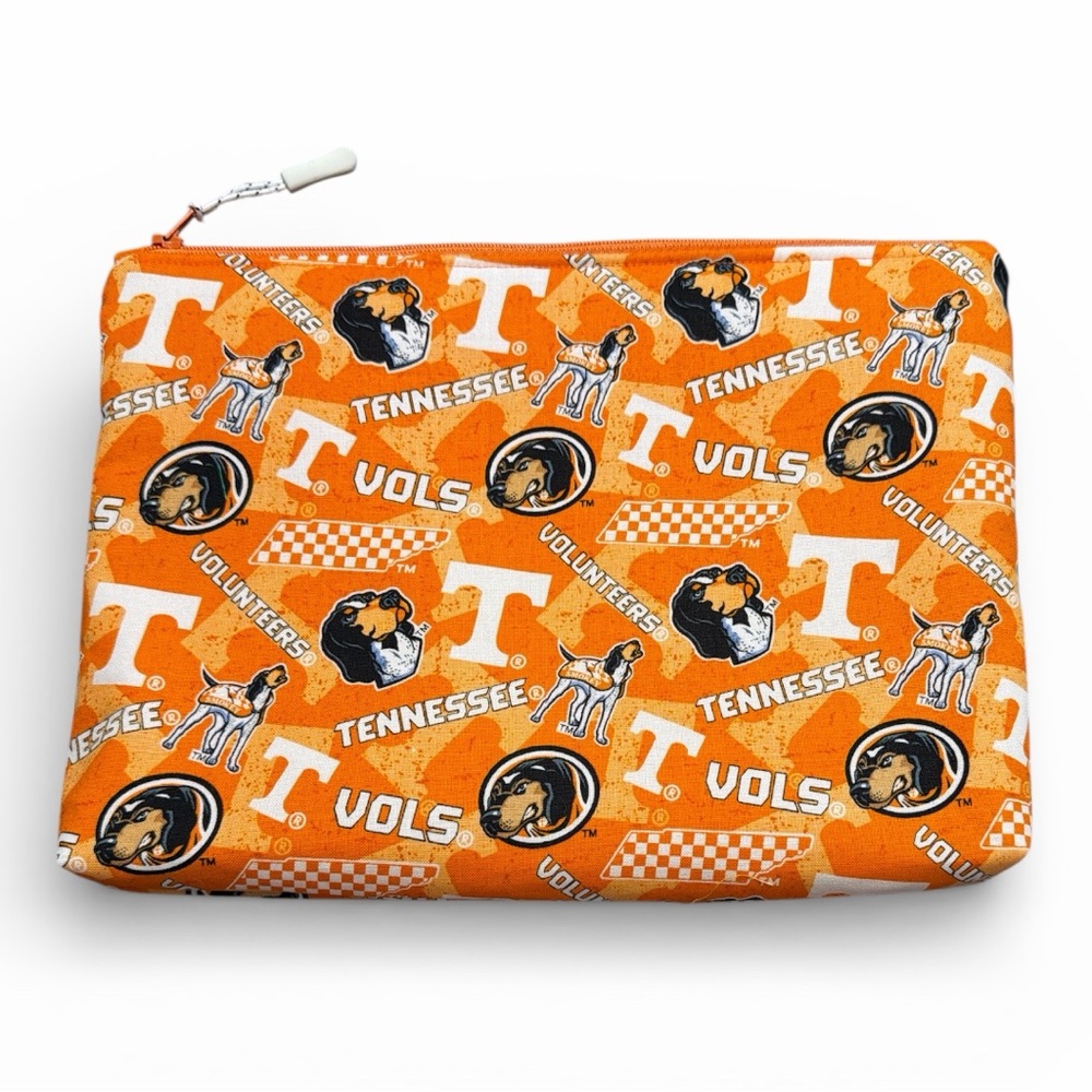 Hand Crafted Zipper Pouch College Football Fabric Choose One  11” x 8”